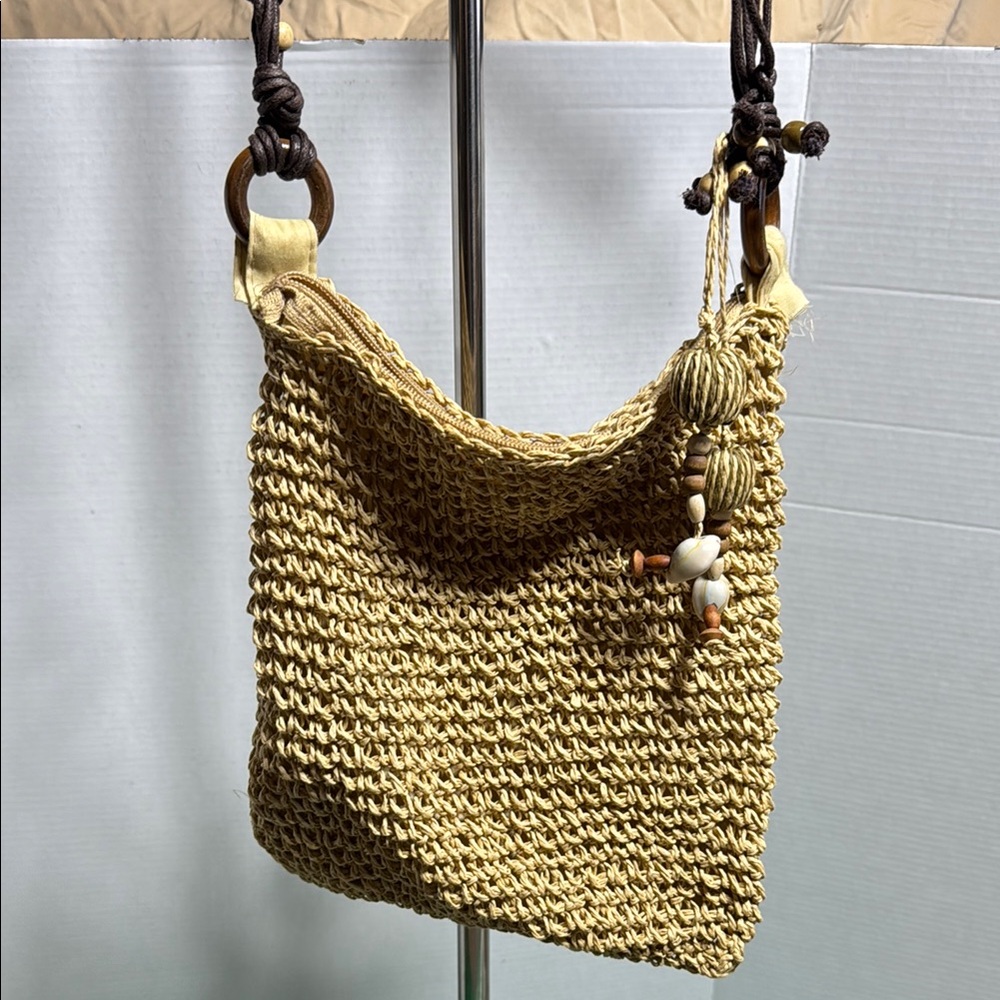 Tan Shoulder Bag with Woven Texture and Adjustable Straps